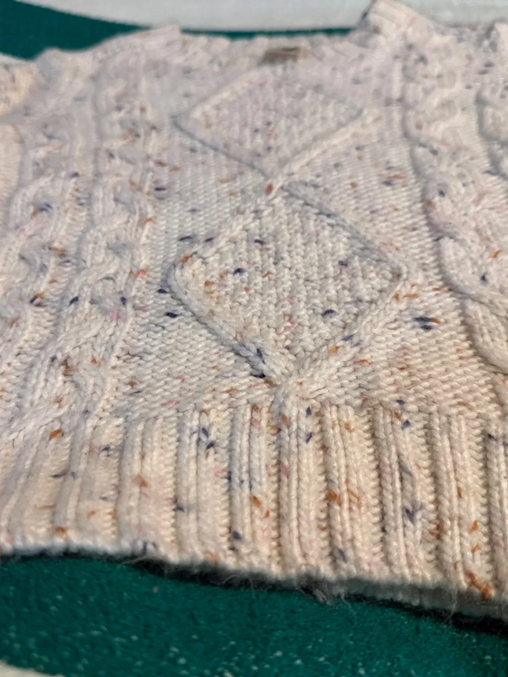Girl's Cozy Speckled Cream Cable Knit Sweater